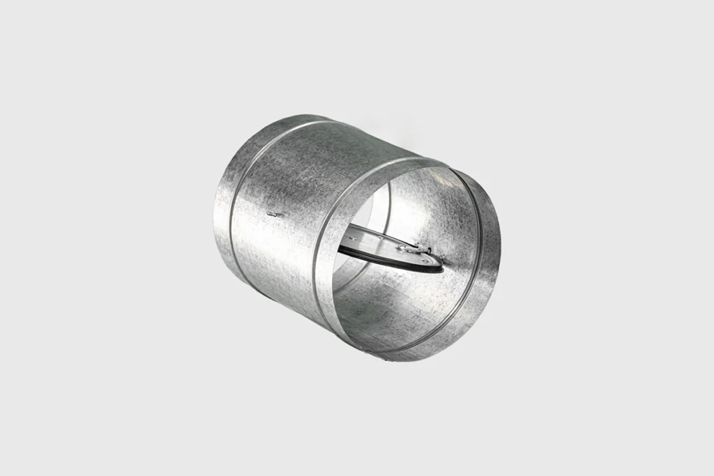 A galvanized steel duct damper with a control blade mechanism for regulating airflow in HVAC ductwork systems. Best for blogs about HVAC dampers, zone control systems, airflow balancing, manual vs automatic dampers, ductwork components, uneven temperatures in the house.